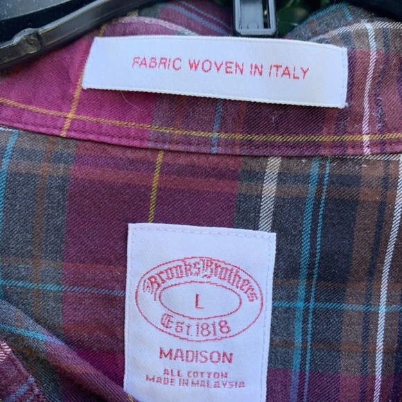 Brooks Brothers Mens L Purple Check  Polo Preppy Madison Fit. Woven In Italy - Picture 2 of 7